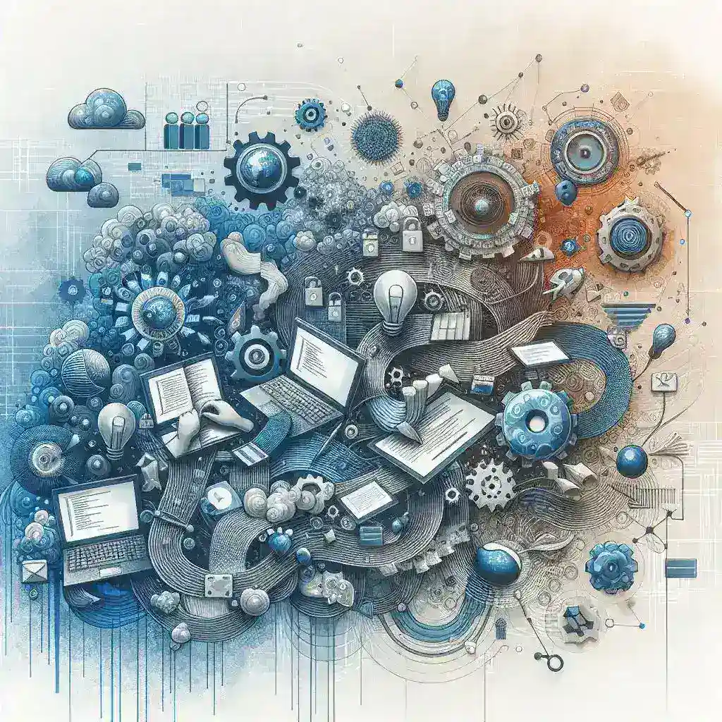 "Imagem ilustrativa do Guia Completo de Desenvolvimento de Software, destacando as principais tendências, processos e melhores práticas para desenvolvedores em 2023."